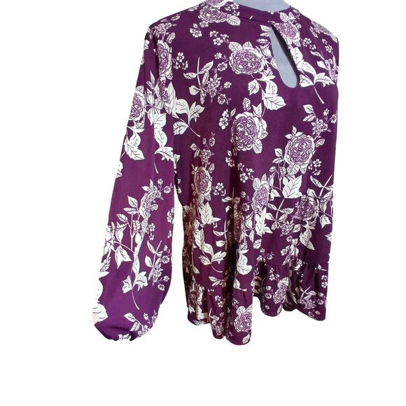 Cato Womens XL Floral Print Tunic Hi-Low Ruffle Hem Stretch Boho Cut-Out Blouse - Picture 7 of 7